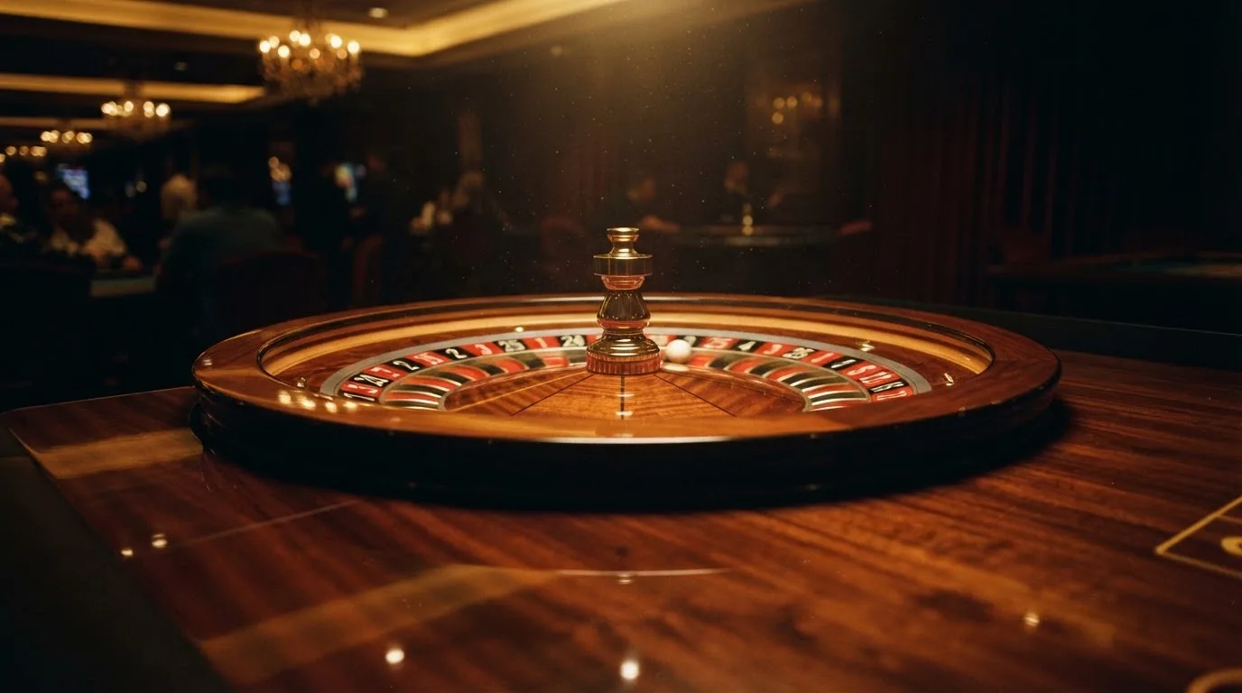 Ett roulettehjul snurrar på ett blankt träbord, den vita kulan glimmar i takljusets guld — live blackjack i sverige