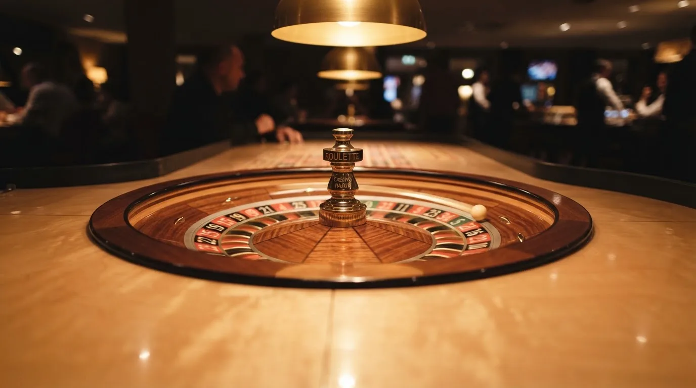 Ett roulettehjul snurrar på ett blankt träbord, den vita kulan glimmar i takljusets guld — svenska casinon med dogecoin