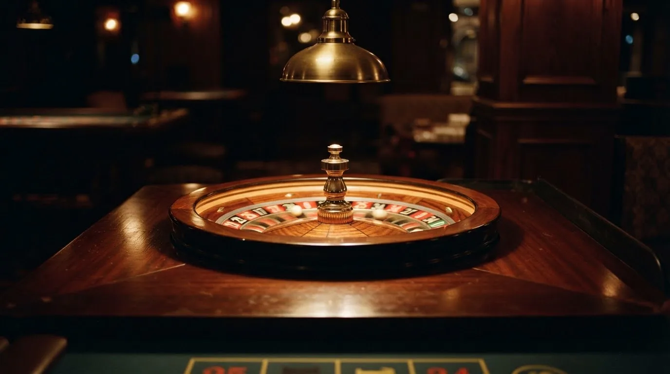Ett roulettehjul snurrar på ett blankt träbord, den vita kulan glimmar i takljusets guld — svenska casinon med paysafecard